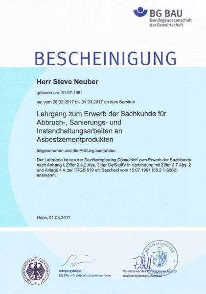 Bescheinigung BG BAU