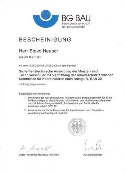Bescheinigung BG BAU